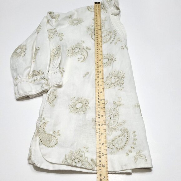 Johnny Was Womens Linen 3/4 Sleeve Skyler Top Size XS Cream Eyelet Popover Boho - Picture 8 of 11